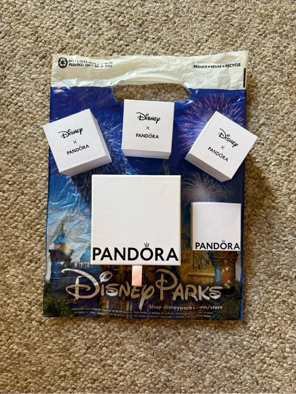 Pandora White Jewelry Gift Boxes with Blue Disney Parks Bag